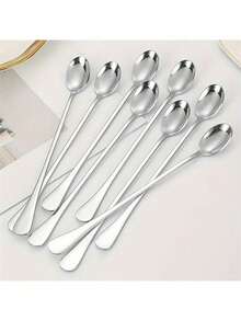 1PC/8PCS 长柄冰茶匙、咖啡勺、冰淇淋搅拌勺、家用餐具 - 銀色 - 查看 4