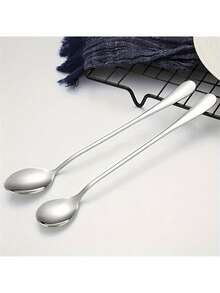 1PC/8PCS 长柄冰茶匙、咖啡勺、冰淇淋搅拌勺、家用餐具 - 銀色 - 查看 2