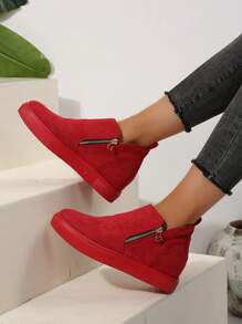 Women's Ankle Boots And Short Boots, Winter Boots, Red Christmas Boots, Women's Flat Shoes, New Shoe Short Boots, Women's Shoes With Zipper , Match Dresses - Red - View 2