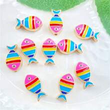 10 mặt dây chuyền giọt dầu hình cá nhiều màu DIY thủ công, dùng làm vòng tay, hoa tai, vòng cổ, phụ kiện trang sức bằng hợp kim - cá nhỏ - Xem 4