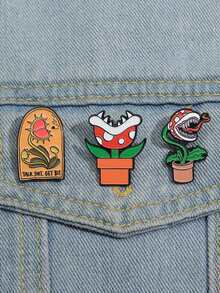 QIHOO 3 件装 食人花珐琅针 卡通创意胸针 翻领徽章配饰 送给朋友的礼物 - 彩色 - 查看 1