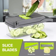 16pcs/Set Vegetable Chopper, Multi-Function Fruit Slicer, Manual Food Grater, Vegetable Slicer, Blades With Container, Onion Chopper, Potato Shredder, Kitchen Gadgets, Dorm Essentials, Kitchen Supplies