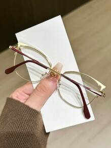 1 件女士不锈钢猫眼镂空水钻时尚百搭眼镜，适合所有季节 - 無色 - 查看 2