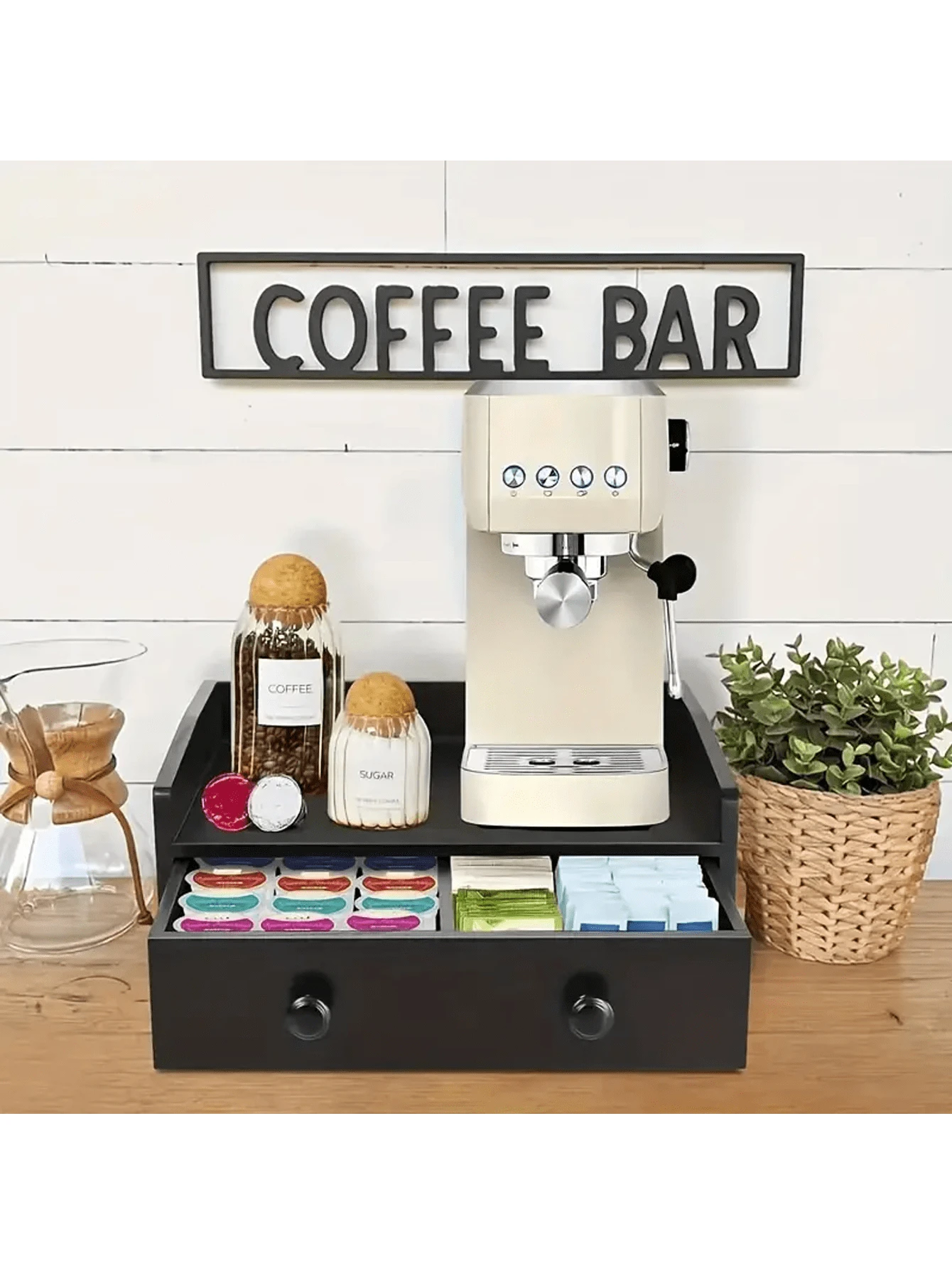 Rustic Wood Countertop Coffee Bar Organizer, Coffee Station Organizer ...