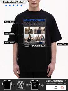 Customized Christmas/Thanksgiving Gift, Personalized Boyfriend Style Men T-Shirt - Add Your Own Text And Photo To Design Your Own Custom Printed T-Shirt - Black - View 1