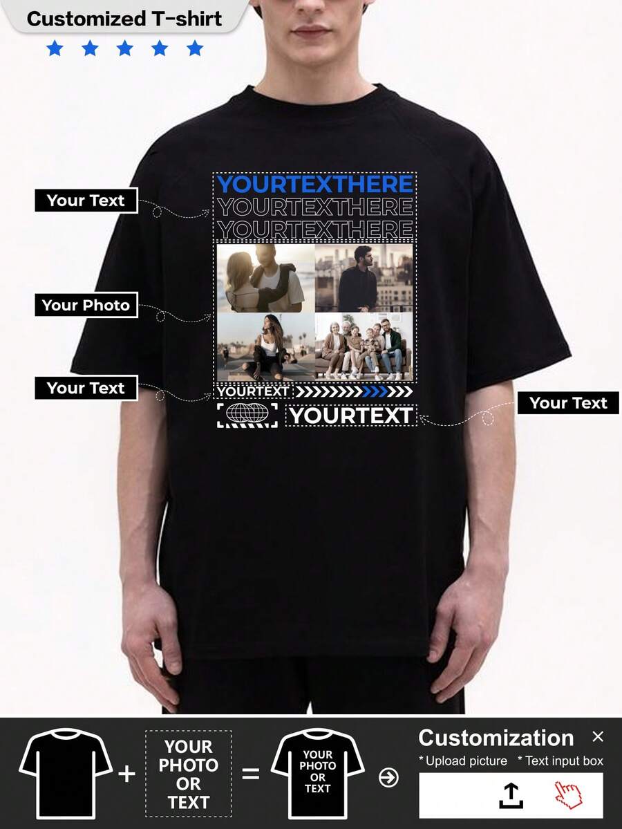 Customized Christmas/Thanksgiving Gift, Personalized Boyfriend Style Men T-Shirt - Add Your Own Text And Photo To Design Your Own Custom Printed T-Shirt - Black - View 1