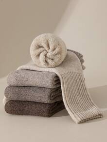 2 双高端 95% 羊毛男士袜子，保暖中筒袜，保暖、防臭、吸湿排汗、学院风条纹、毛绒绒、地板袜，适合秋冬季 - 毛圈[經典組合] - 查看 9