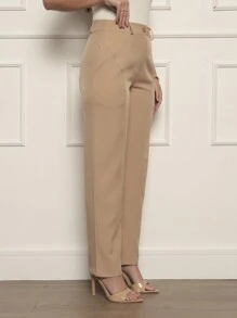 Women's Straight Trousers In Twill Fabric - Elegant Detail Near The Pocket - 深米色 - 查看 3