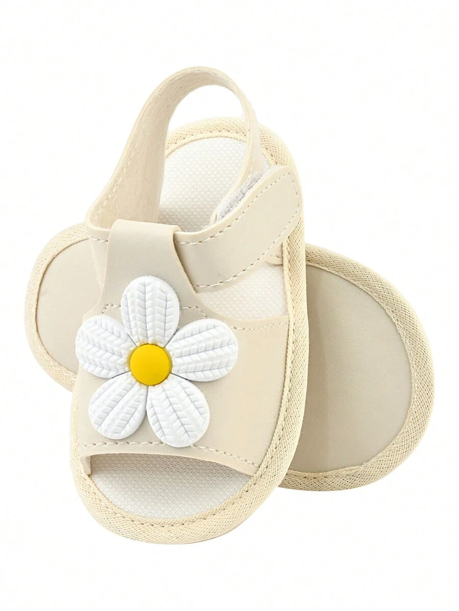 Baby Girl Flower Flat Sandals Children's Fashion Style Comfort - Màu be - Xem 1