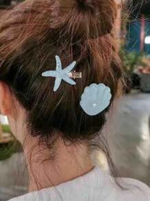 1 对可爱优雅海星发夹，亮片星星醒目精致发夹，女士女孩日常派对户外装饰，优雅星形合金发夹，纯色，时尚发型夹 - 彩色 - 查看 7