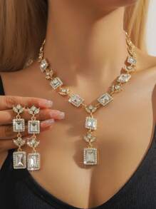 Rhinestone Decor Drop Earrings & Pendant Necklace