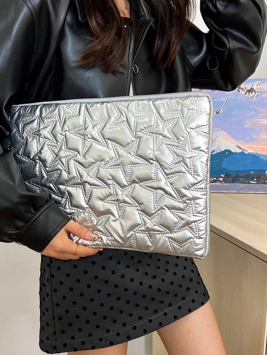 Solid Color Minimalist Luxury Multi-Size Notebook Tablet Laptop Computer Bag Basics Laptop/Cover/Tote/Tablet Shoulder Bag Carrying Case Ipad Bag Daypack For Women/Men/Girl/Boy/Female/Male Student Fits Mac Book Air/Pro11/13/14/98 Inch Fashion Waterproof/Shockproof Lightweight Bag Nurse /Colleage Essential Christmas/Father/Mother/Teacher Gift Elementary/Middle/Commute With Computer Compartment Large Capacity Portable Simplicity Multi-Function With Zipper Laptop Accessories Sleeve - Silver - View 1