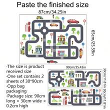 2 件/套道路图案游戏地板贴纸，卡通 PVC 自粘儿童地板游戏，道路汽车房间装饰地板贴纸，儿童房卧室装饰墙贴，墙壁装饰贴纸，地板装饰贴纸 - 彩色 - 查看 13