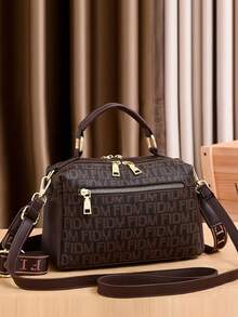 Túi xách hình gối in chữ thời trang đa năng cho nữ, túi đeo vai thường ngày cho nữ - Cà phê nâu - Xem 4