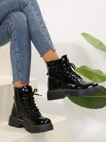 New Women's Fashion Thermal Lined Biker Ankle Boots, Wear With Pants - Black - View 1