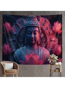 1 件佛像印花挂毯，家居装饰，现代涤纶方形装饰挂毯，适用于客厅和卧室，房间装饰，房间旗帜，挂毯 - 彩色 - 查看 1