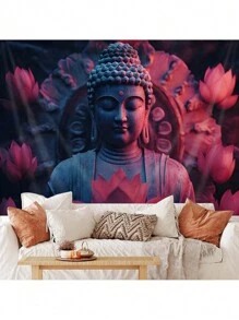 1 件佛像印花挂毯，家居装饰，现代涤纶方形装饰挂毯，适用于客厅和卧室，房间装饰，房间旗帜，挂毯 - 彩色 - 查看 2