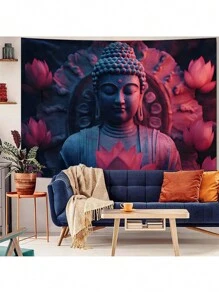 1 件佛像印花挂毯，家居装饰，现代涤纶方形装饰挂毯，适用于客厅和卧室，房间装饰，房间旗帜，挂毯 - 彩色 - 查看 6