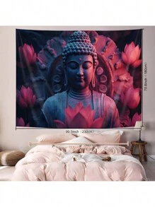 1 件佛像印花挂毯，家居装饰，现代涤纶方形装饰挂毯，适用于客厅和卧室，房间装饰，房间旗帜，挂毯 - 彩色 - 查看 4