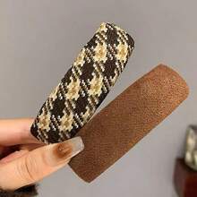 2 件装女士多色面料和仿皮 BB 发夹，秋冬新款复古格子咖啡色时尚发饰，别致街头时尚日常使用 - 彩色 - 查看 16