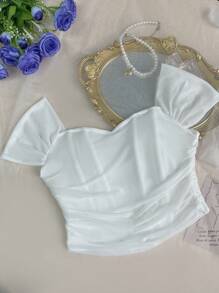 EZNV 1 chiếc áo hai dây hở lưng gợi cảm màu trơn, áo lót xương cá hở vai đa năng - trắng - Xem 7