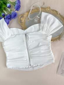 EZNV 1 chiếc áo hai dây hở lưng gợi cảm màu trơn, áo lót xương cá hở vai đa năng - trắng - Xem 8