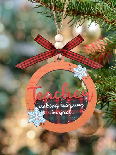 1 Stück, Lehrer machen das Lernen zu einem magischen Weihnachtsschmuck, schneeflockenkarierte Holzdekoration mit Cut Out 2-Lagen-Design, Weihnachtsbaumschmuck, Raumdekoration, Geschenk für Lehrer zur Schulanfang und Abschluss-Saison, Lehrerwertschätzung, Weihnachtsgeschenke für Lehrer
