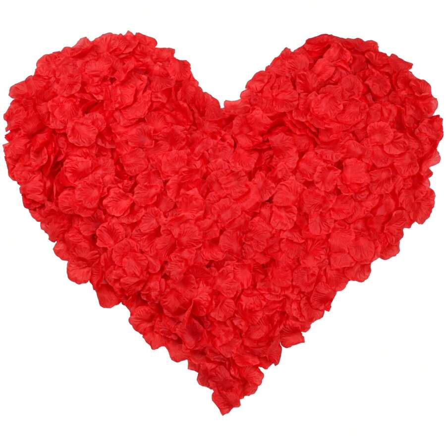 100/1000 片丝绸玫瑰花瓣，红玫瑰花瓣装饰，假玫瑰花瓣玫瑰人造花瓣适用于婚礼、情人节、浪漫之夜、生日、求婚周年纪念花卉装饰 - 紅色 - 查看 1