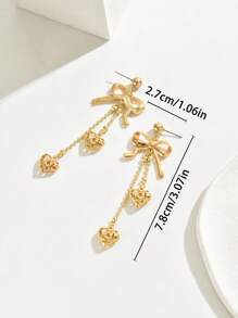 2 chiếc nơ thời trang thanh lịch, mặt dây chuyền hình trái tim bằng kim loại rỗng, đá pha lê hình trái tim màu đỏ tía, kết hợp ngôi sao và mặt trăng, hoa tai bằng đồng có dây pha lê, tua rua hình cầu bằng kim loại hạt Baroque giả ngọc trai, nơ thắt hình trái tim rỗng bằng đá pha lê và nhiều loại hoa tai cổ điển khác dành cho phụ nữ, phù hợp với mọi mùa, ngày lễ tình nhân, lễ tạ ơn và các ngày lễ khác - Vàng - Xem 5