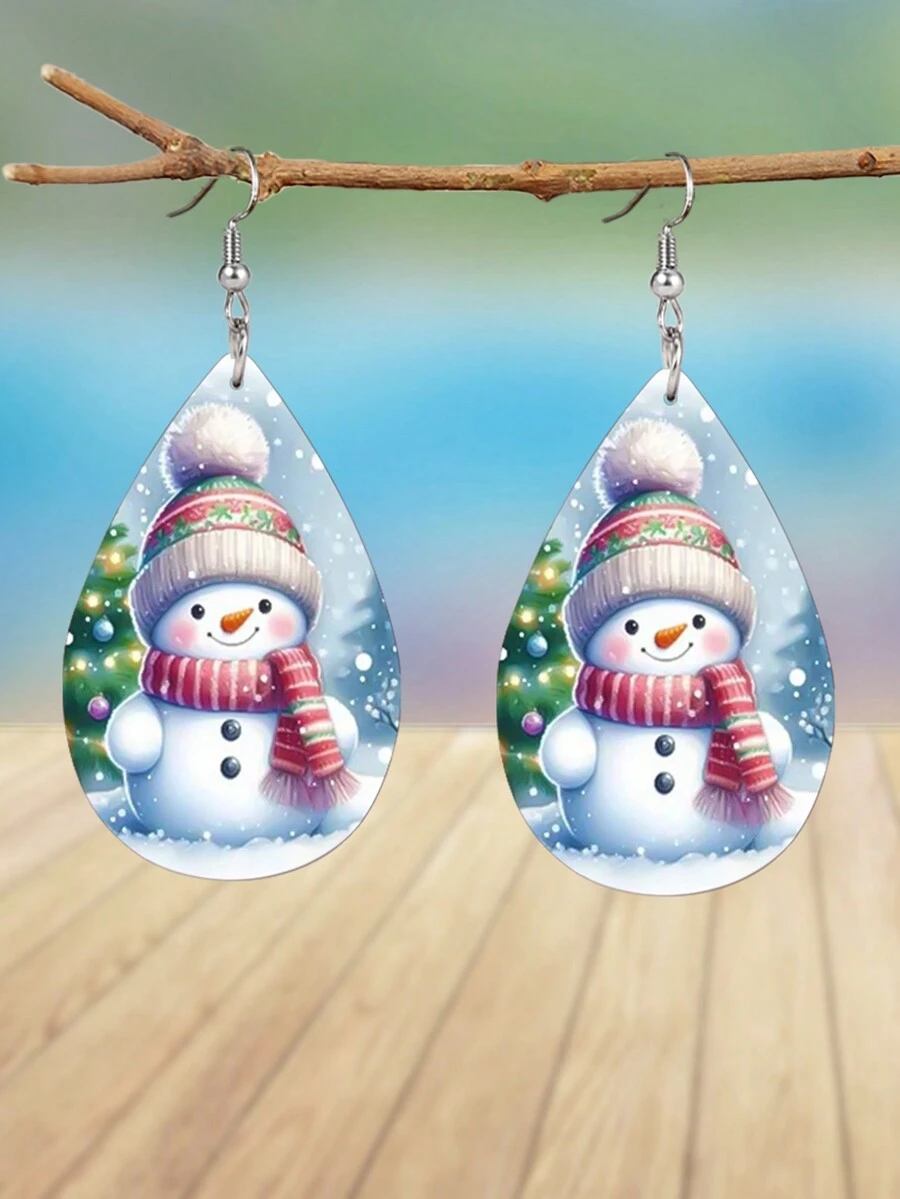1 对冬季雪人 PU 皮革吊坠耳环女士圣诞耳环节日耳环新潮耳环珠宝配饰圣诞耳环 - 彩色 - 查看 1