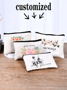 1pc Customizable Unique Fashion Simple Letter Lightweight Pouch For Phone, Cosmetics, Coins - Portable, Cute - Beige - View 1