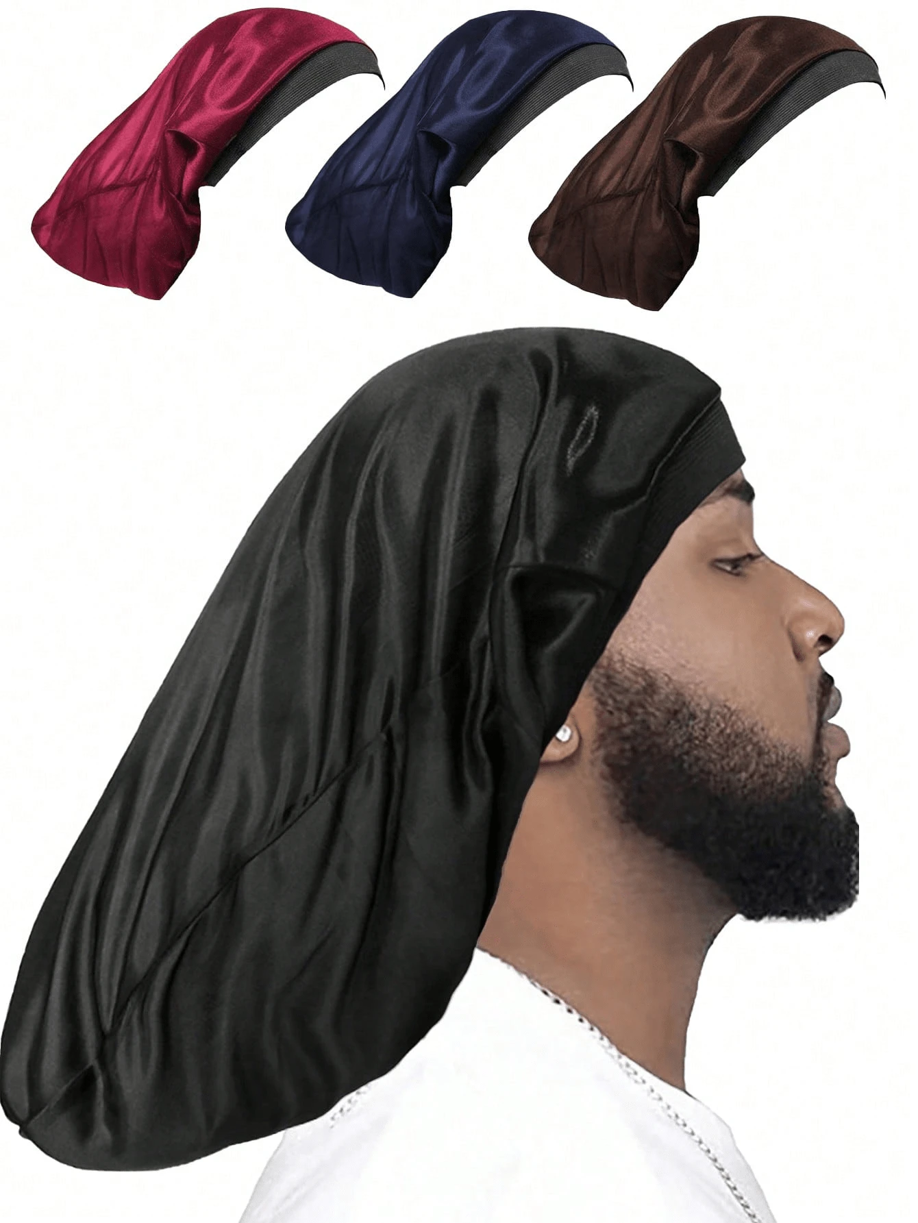 1pc Men's Sleep Cap, Soft Elastic Silk Satin Cap For Hair Protection And Styling