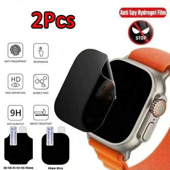 2pcs/Lot Privacy Screen Protector Compatible With Apple Watch Ultra 49mm 45mm 41mm 40mm 38 44mm Apple Watch Series 8 7 SE 4 5 6 Anti Spy Hydrogel Film Gift For Birthday, Family, Friends Watch Screen Protector, Watch Cover, Watch Accessories Waterproof Shockproof Anti-Fall Anti-Fall Scratch Resistant Anti-Fingerprint Full Cover