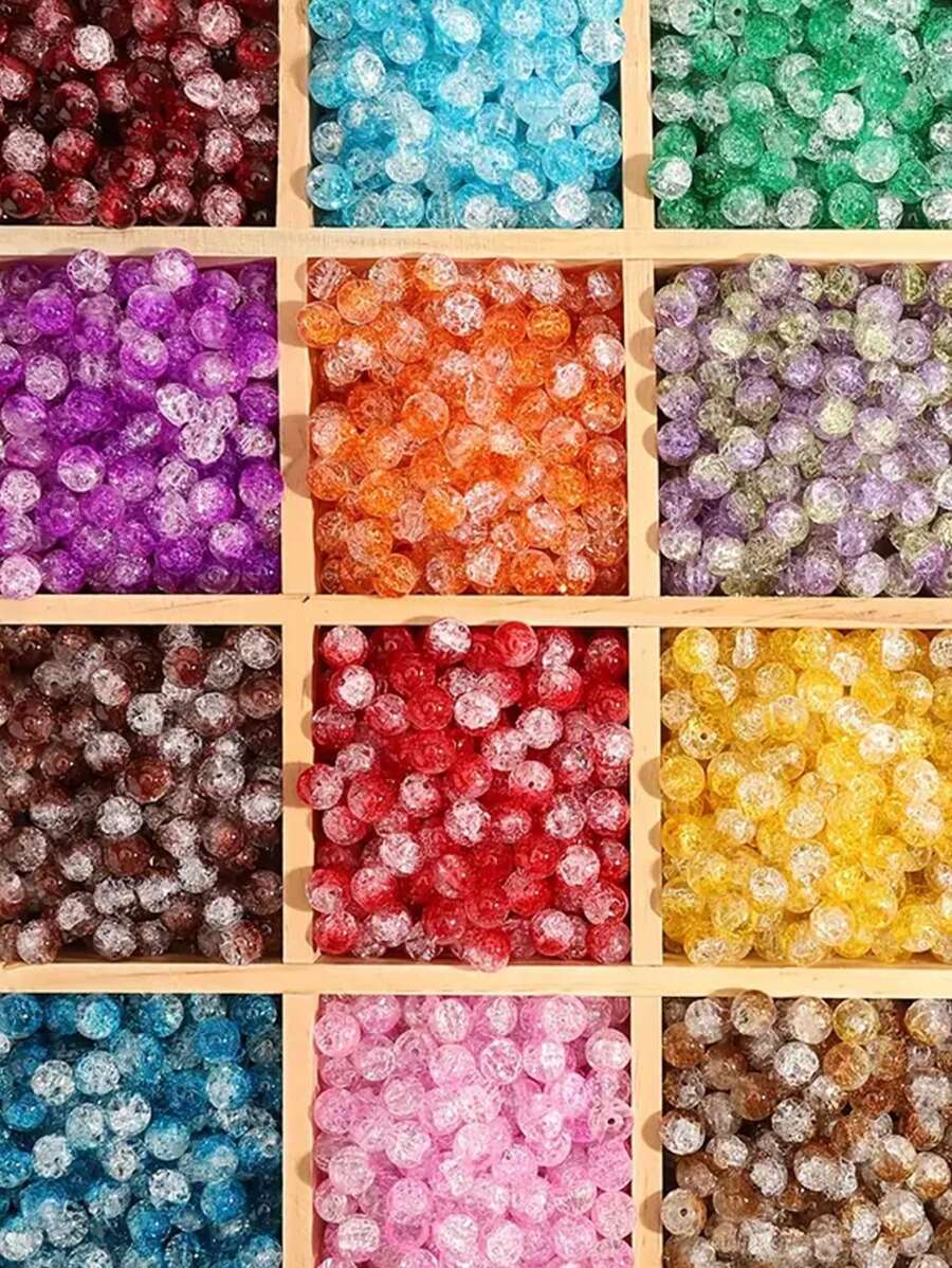 100 hạt thủy tinh hình bông tuyết 8mm lấp lánh pha lê giả có lớp hoàn thiện nứt, đồ trang sức tự làm cho vòng tay & vòng cổ, vật dụng thủ công - hạt tròn - Xem 1
