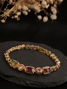 1 件北极冰方晶锆石手镯，5 种颜色包括紫色、粉色、白色、绿色、空心圆形设计，适合女性日常佩戴 - 5寶石手鍊 - 查看 9