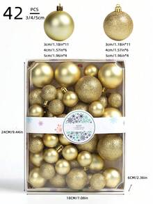 42 件/盒 3 厘米/4 厘米/5 厘米塑料圣诞饰品，电镀闪光镜球吊坠装饰圣诞树 - 金色 - 查看 2