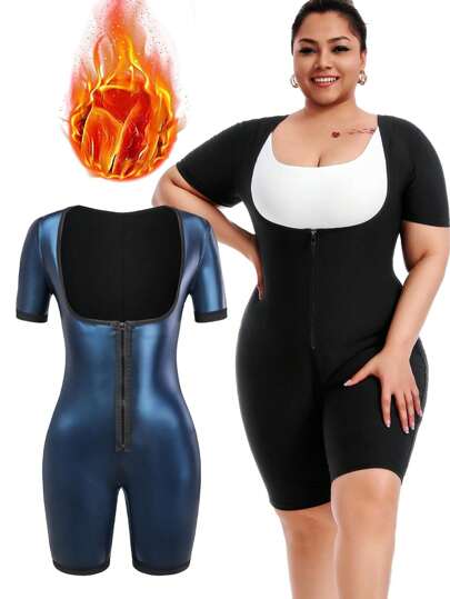 Plusstorlek damjumpsuit, kortärmade shorts bastujumpsuit, lämplig för träning och löpning med yogakläder