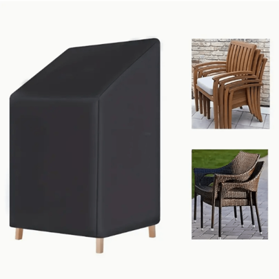 1 Stück Abdeckung für stapelbare Gartenstühle wasserdicht und staubdicht, Garten-Möbelabdeckung für gestapelte Stühle aus 210D Oxford Gewebe, Abdeckung für Liegestühle für Outdoor-Stapelstühle für jedes Wetter, Schwarz, 120*70*64*64CM, Tasche, Organizer, Aufbewahrung
