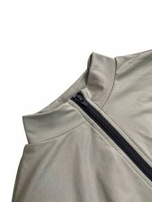 秋冬欧美时尚女装拉链开衫修身上衣搭配宽松阔腿裤套装，休闲春季款 - 灰色 - 查看 2