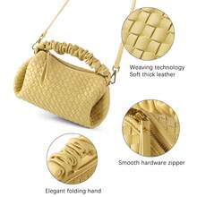 Túi xách thời trang LIKEBAG Túi xách nữ thủ công tinh khiết Túi đeo chéo vai thiết kế xếp ly cổ tay giản dị - Màu vàng - Xem 7