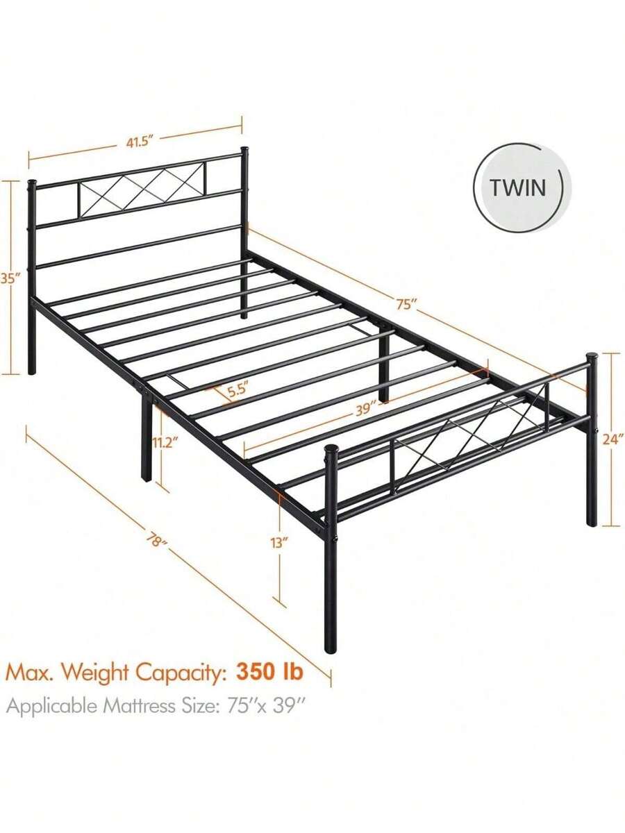 Twin Metal Platform Bed Frame Mattress Foundation With Headboard And
