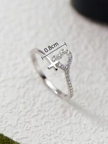 1 件优雅 S925 银心形精致戒指，适合女士装饰、派对和送给女朋友的礼物，女士银饰 - 銀色 - 查看 4