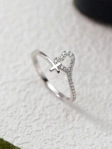 1 件优雅 S925 银心形精致戒指，适合女士装饰、派对和送给女朋友的礼物，女士银饰 - 銀色 - 查看 3