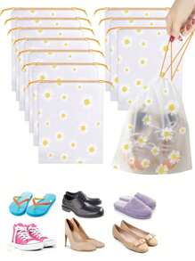 10pcs Clear Plastic Storage Bag Large Shoes Storage Organizer Portable Travel Shoe Packaging Bag Waterproof Shoe Bag Drawstring Shoe Bag Organizer For Men And Women With Drawstring Waterproof Travel Storage Bags For Packing Dust Bags Modern Floral Pattern Travel Shoe Bag Travel Essentials Travel Organizer For Beach Summer Vacation Back To School