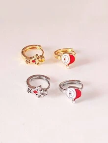 1 对简约时尚优雅滴釉卡通圣诞老人和驯鹿不对称环状耳环，女士鹿耳钉，时尚风格 - 聖誕耳扣 - 查看 1