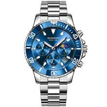 GUANQIN 1 件防水夜光计时手表带日历月相表盘耐磨不锈钢表带时尚商务奢华经典简约休闲机械风格男士自动石英表适合节日、约会、商务、礼物 - 藍色 - 查看 3