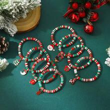 2 件套随机圣诞聚合物粘土弹力串珠手链，圣诞老人礼物，混合吊坠形状，适合男士和女士节日派对 - 彩色 - 查看 2