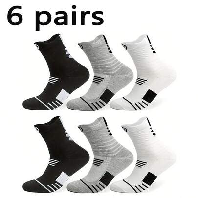 6 双混色篮球袜，男士毛巾底袜，压缩足球跑步户外运动袜
