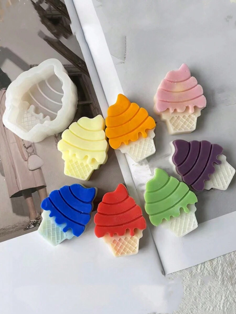 1 Khuôn nến silicon, Khuôn sáp thơm hình kem, Phụ kiện trang trí nhà bằng đá thơm tự làm - trắng - Xem 1