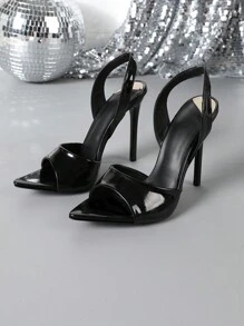 Women's Pointed Toe Red Cross Strap Stiletto Heel Mule Sandals - Black - View 5